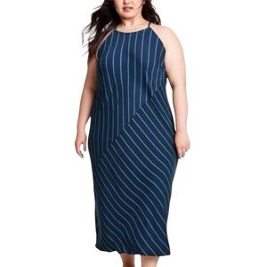 Rowing Blazers LIMITED EDITION Slip Diagonal Stripe Midi Dress in Blue & Green